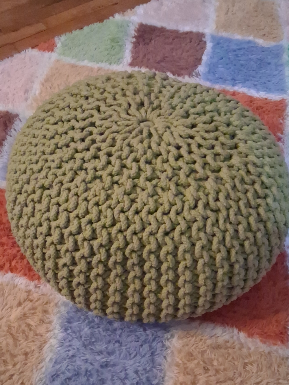 Chunky Knit Sage Green Round Pouf Ottoman - Home Accents
